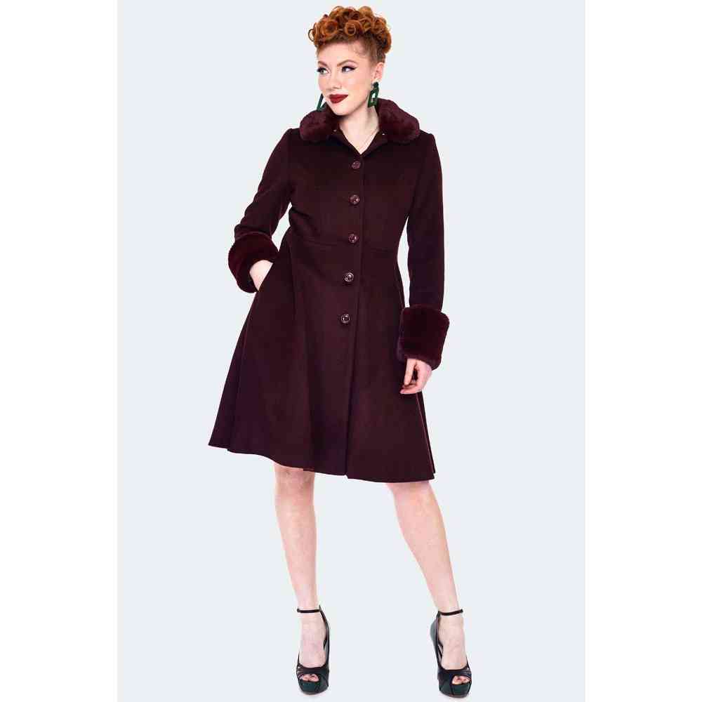 Voodoo Vixen - Fur Trim Flare in Purple Wintermantel - Lila